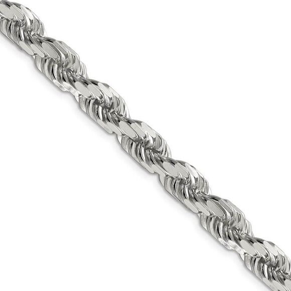 Men's 8mm Sterling Silver D/C 8 Sided Solid Rope Chain Necklace 28in